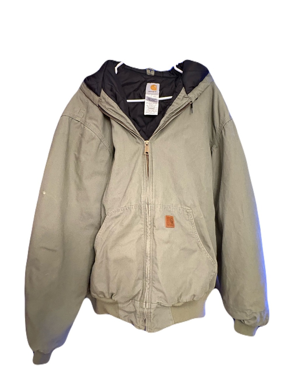 Carhartt J246 Loden Green Work Jacket XL Tall Quilted Hood Distressed Vintage
